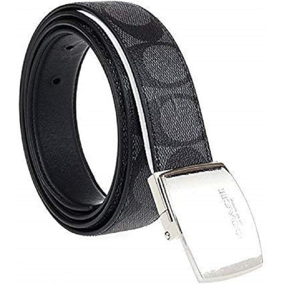 MENS COACH MPLQ LEATHER CUT TO SIZE REVERSIBLE BELT GIFT BOX Charcoal Black b838 - Picture 3 of 3
